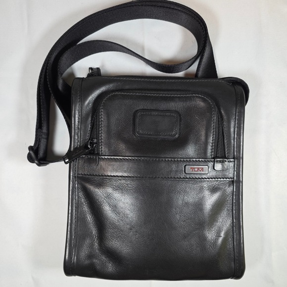 Tumi Other - TUMI Alpha Medium Crossbody Black Leather Vertical Multi Pockets Messenger Bag